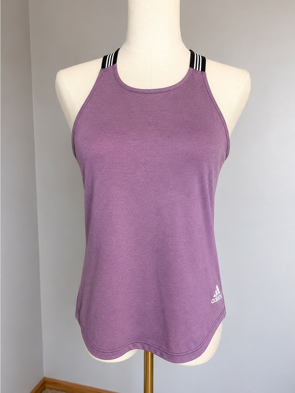adidas Lavender Racerback Running Workout Sport Tank with Striped Straps